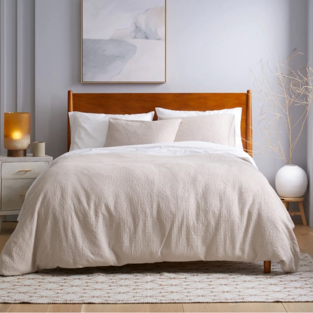 Quince Luxe Waffle Queen Duvet Cover in Sand + 2 Matching Standard Shams